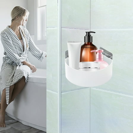 Suction Cup Corner Shower Shelf Organizer (5.7x5.7x2.55 Inches), Punch Free Bath Caddy Rack Basket for Shampoo Conditioner Soap Storage Dispenser Bathroom​​