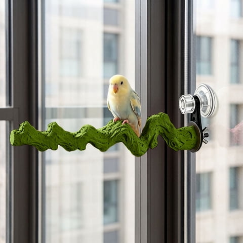Suction Cup Curved Bird Perch Rough Surface Parrot Window Standing Branch Pet Cage Accessory