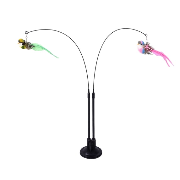 Suction Cup Dual Head Cat Wand Toy – 34.6 inch Interactive Bird Toy for Cats, Self Play Feather Wand with Bird Toy for Indoor Cats Chasing Exercise Play Supplies