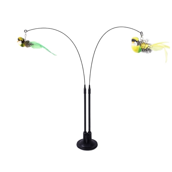 Suction Cup Dual Head Cat Wand Toy – 34.6 inch Interactive Bird Toy for Cats, Self Play Feather Wand with Bird Toy for Indoor Cats Chasing Exercise Play Supplies