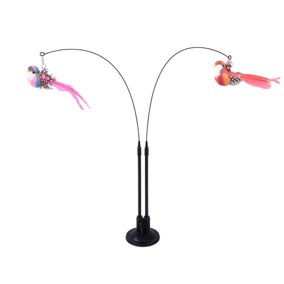 Suction Cup Dual Head Cat Wand Toy – 34.6 inch Interactive Bird Toy for Cats, Self Play Feather Wand with Bird Toy for Indoor Cats Chasing Exercise Play Supplies