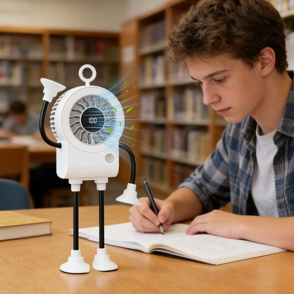 Suction Cup Fan, USB Rechargeable Suction Cup Portable Mini Fan, Digital Speed Display Adjustable Quiet Cooler, Compact Fan for Kitchen Office Bathroom and Travel