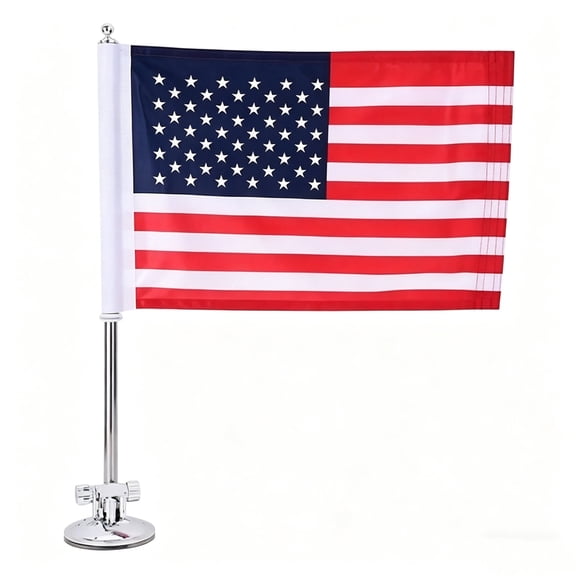 Suction Cup Flagpole for Car - Metal US Independence Day Flag Mount with Adjustable Angle - Windproof & Fade-Resistant Polyester Flag for Cars, Motorcycles, Yachts & Desktops