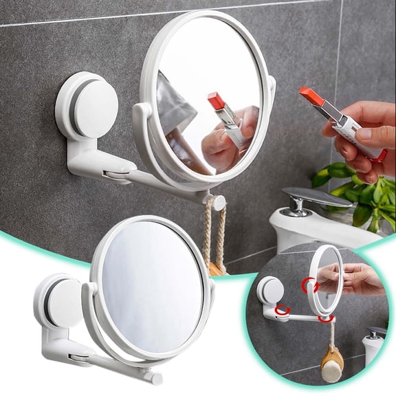 Suction Cup Folding Makeup Wall Hanging Rotatable Dressing Beauty Circular Shape No Punching Required