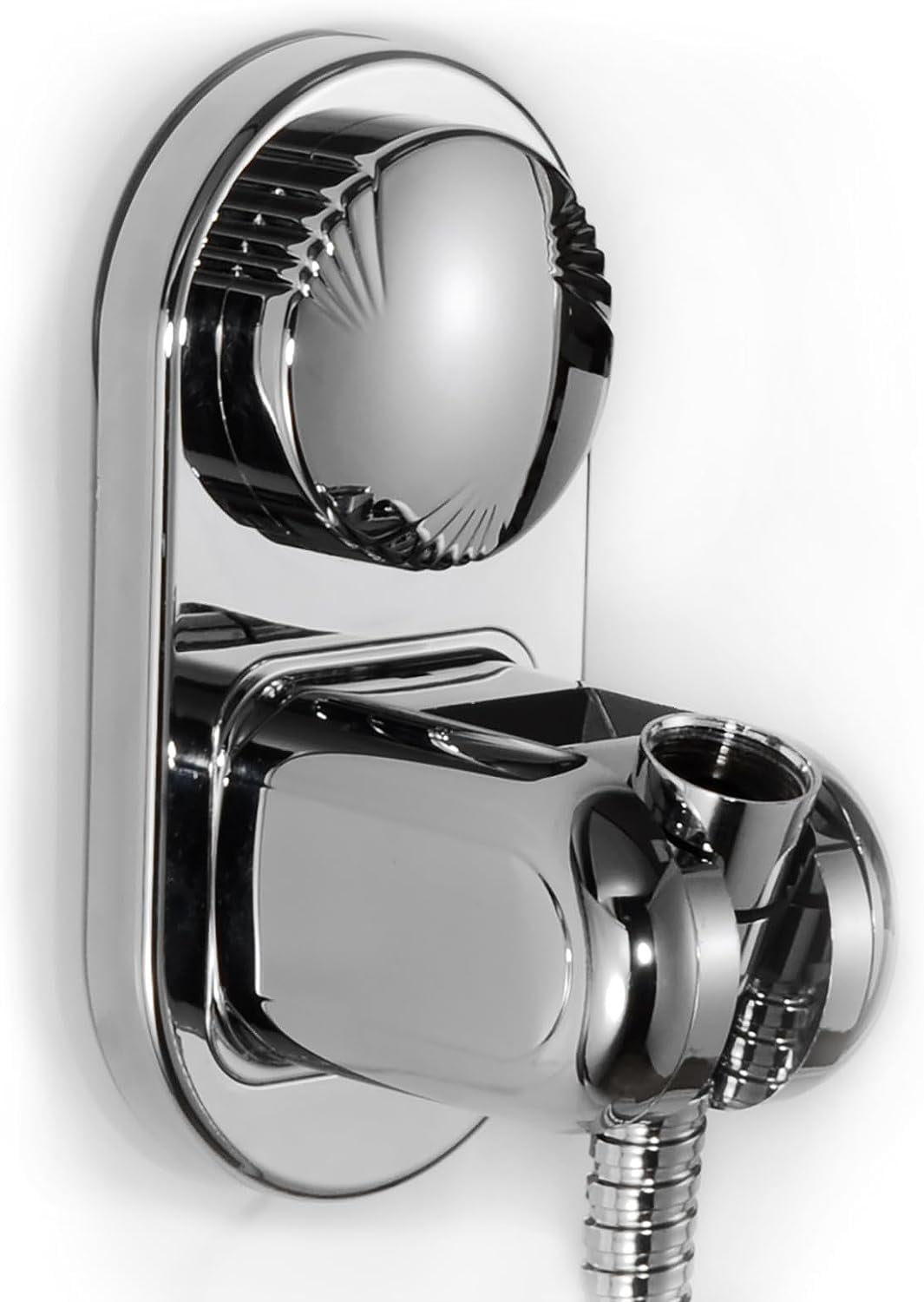 Suction Cup Handheld Shower Head Holder - 5 Angles Adjustable - Unique Horizontal Setting - Large Shower Head Supports, Relocatable - Wall Mounted with Vacuum Power (Chrome)