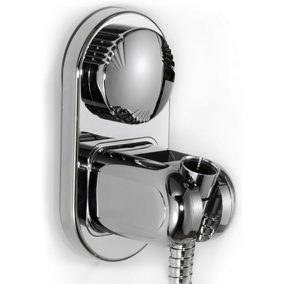 Suction Cup Handheld Shower Head Holder - 5 Angles Adjustable - Unique Horizontal Setting - Large Shower Head Supports, Relocatable - Wall Mounted with Vacuum Power (Chrome)