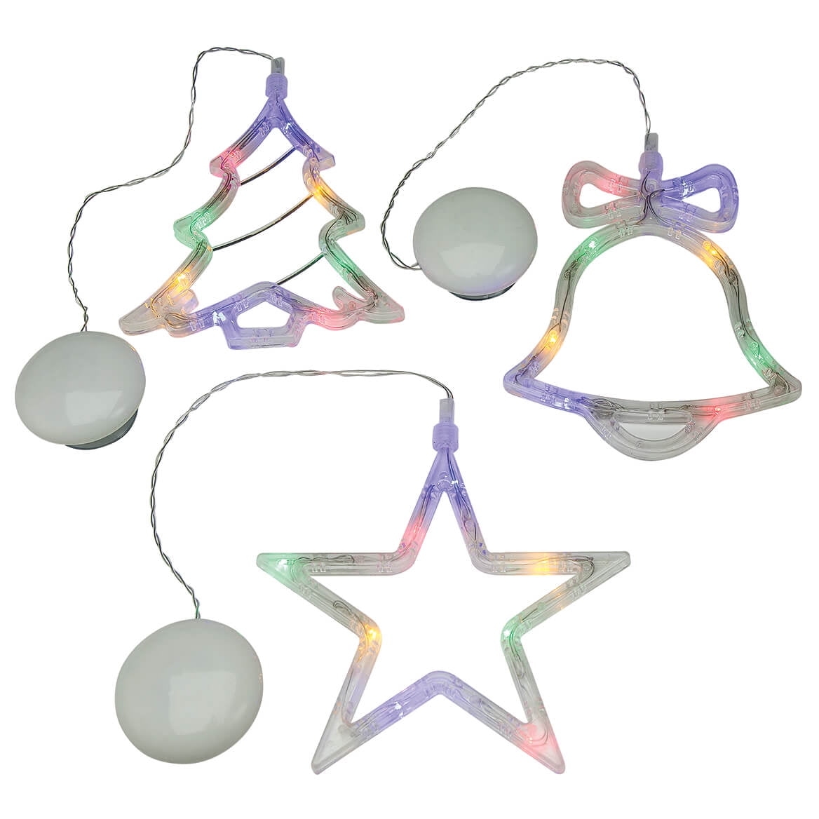 Suction Cup Holiday Lights Set of 3 Bell, Christmas Tree, and Star