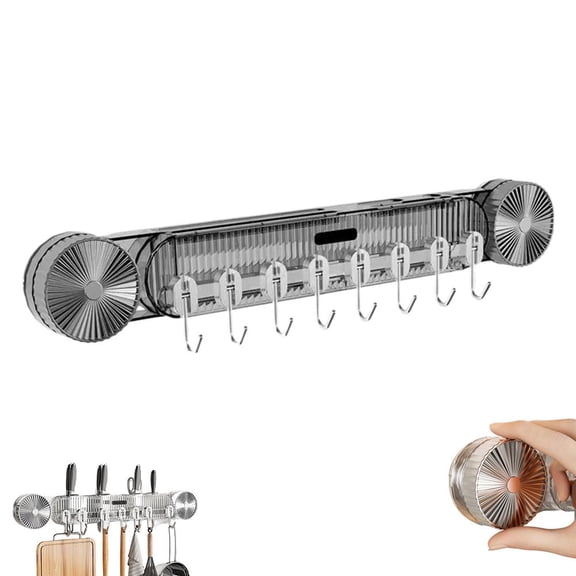 Suction Cup Hook Rack, 16.4-Inch Acrylic Wall Mounted Rail with 8 Movable Hooks, No Drilling Waterproof Kitchen Utensil Holder and Bathroom Towel Rack