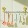 thumbnail image 1 of Suction Cup Hook Rack Punch-Free Green Plastic Kitchen Bathroom Towel Storage Rack with 10 Movable Hooks 50x7.2x5cm, 1 of 6