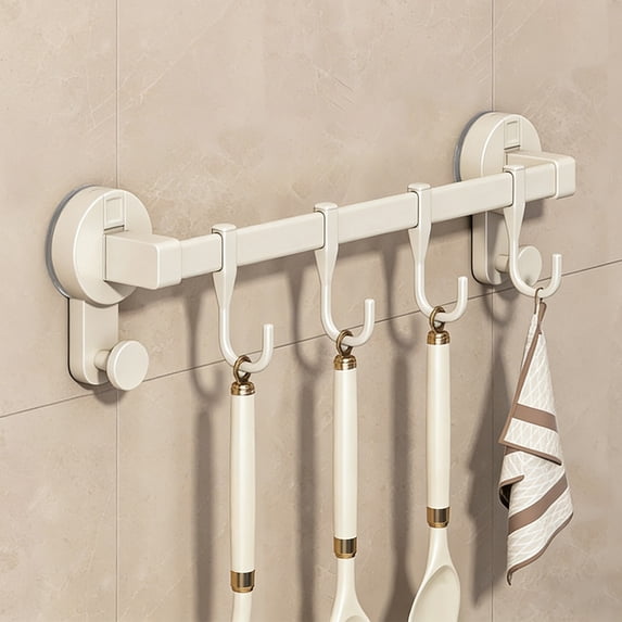 Suction Cup Hook with Adjustable Sliding Hook - No Drill Wall Mount Storage Hook for Kitchen Utensils Towels, White Matte, Removable