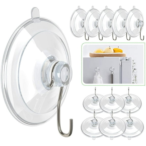 Suction Cup Hooks, 1.77 Inches Clear PVC Suction Cups with Metal Hooks Removable Small Suction Cups for Shower Bathroom Kitchen Wall Window Glass Door 12 Pack