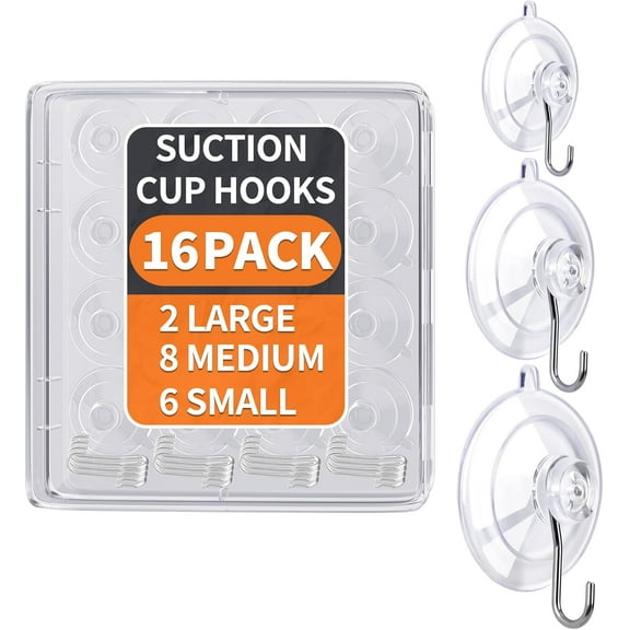 Suction Cup Hooks 12Pack - Max Load 10LB, 1.77Inch Clear Medium Suction Cups, No Trace, Reusable & Removable, Stainless Steel Hooks, for Tile, Glass, Window, Shower, Kitchen, Bathroom