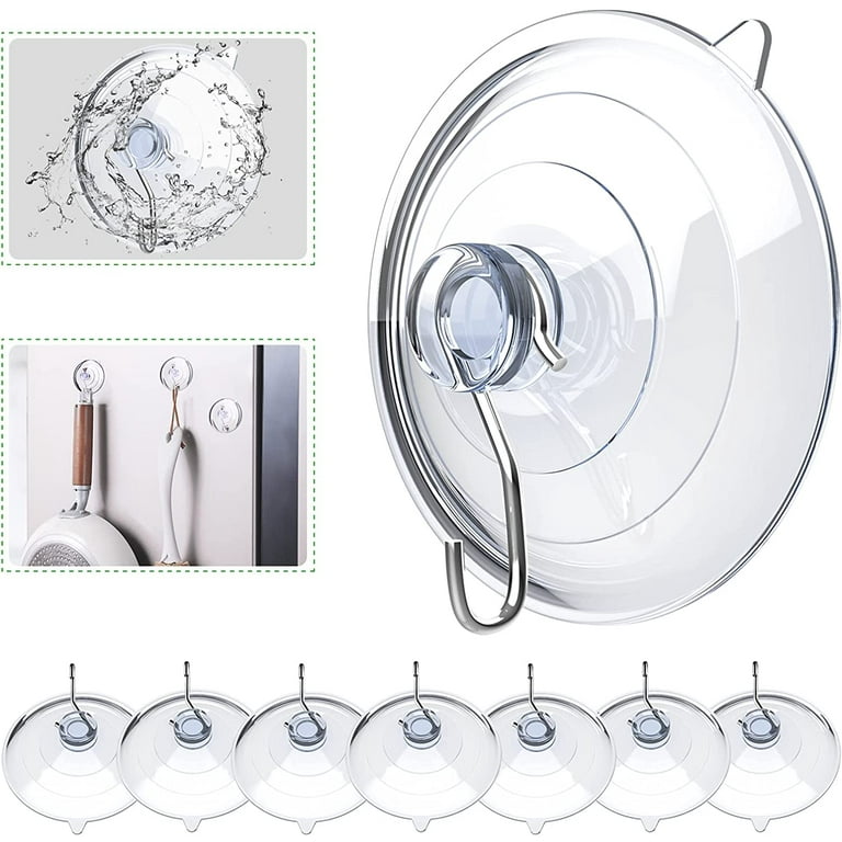 Suction Cup Hooks, 2.5 Inches Clear PVC Suction Cups with Metal Hooks 7 LB  Heavy Duty Removable Large Suction Cups for Kitchen Bathroom Shower Wall
