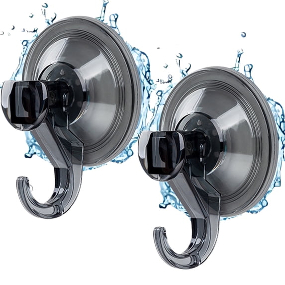Suction Cup Hooks, 2 Pack Clear Shower Suction Hooks Waterproof Removable Heavy Duty Suction Cups Wreath Hangers for Window, Bathroom, Shower Wall, Tile, Glass Door, Camper, Kitchen