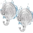 thumbnail image 1 of Suction Cup Hooks, 2 Pack Clear Shower Suction Hooks Waterproof Removable Heavy Duty Suction Cups Wreath Hangers for Window, Bathroom, Shower Wall, Tile, Glass Door, Camper, Kitchen, 1 of 6
