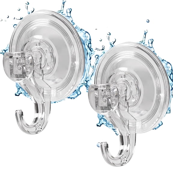 Suction Cup Hooks, 2 Pack Clear Shower Suction Hooks Waterproof Removable Heavy Duty Suction Cups Wreath Hangers for Window, Bathroom, Shower Wall, Tile, Glass Door, Camper, Kitchen