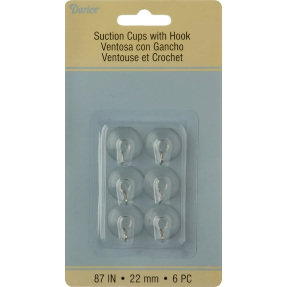 Darice Suction Cup with Hooks 22mm Clear Party Supplies 22-mm 6 pc