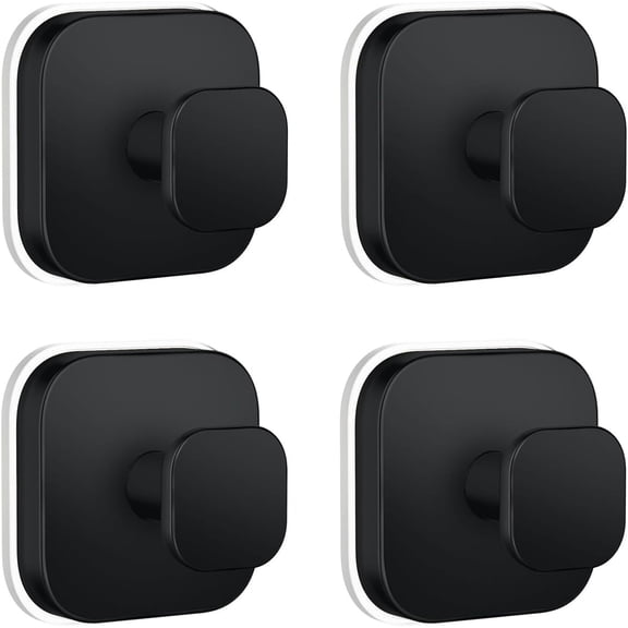 Suction Cup Hooks 4 - Vacuum Towel Hooks ( Load 15 lbs) for Shower, Removable Wall Hangers for Bathroom Glass, Window & Kitchen (Black)
