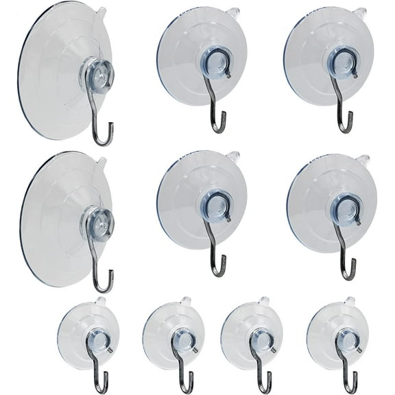 Suction Cup Hooks Combo Pack, 10 Pack, Powerful Window Hanging Suction Cups for Glass, Mirrors, Stained Glass, Doors. 2 Large, 2 Medium, 2 Small, in Hangable, Re-Usable Storage Case.