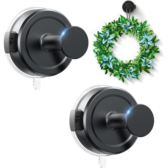Suction Cup Hooks, Hanging up to 22 lbs, Easy to Install, Removable Towel Hooks for Bathrooms,Kitchen,Glass Door,Mirror,Tile - Hangable Loofah,Towel,Coat,Bath Robe,Door Wreaths -2 Pack (Black)