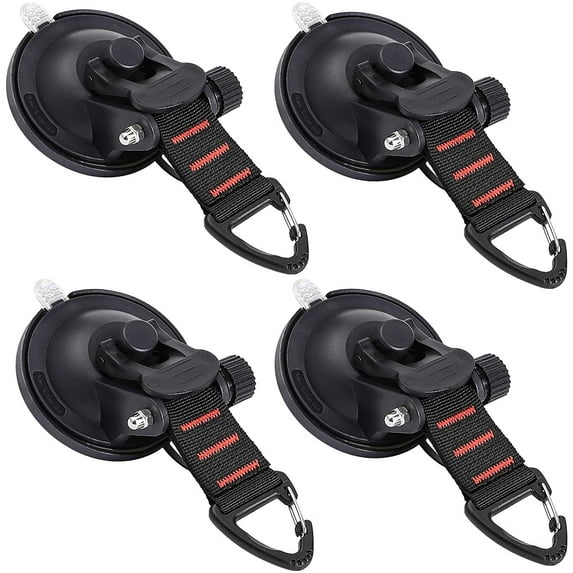 Suction Cup Hooks Heavy Duty 4 Pieces Car Camping Essentials Upgraded Tie Down Suction Cup Camper Accessories with Securing Hook Strong Power for RV Boat Window Glass Camping Trap.(4 pcs)