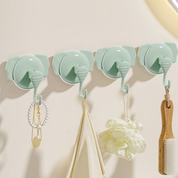 Suction Cup Hooks Heavy Duty Vacuum Suction Shower Hooks Glass Suction Cup Hooks Bathroom Robe Hooks Reusable, No Hole Punched, for Garland Decoration(4PCS,Green)