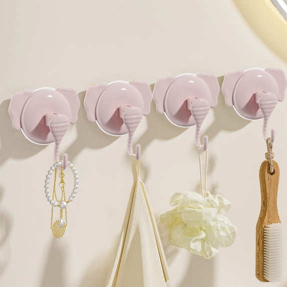 Suction Cup Hooks Heavy Duty Vacuum Suction Shower Hooks Glass Suction Cup Hooks Bathroom Robe Hooks Reusable, No Hole Punched, for Garland Decoration(4PCS,Pink)