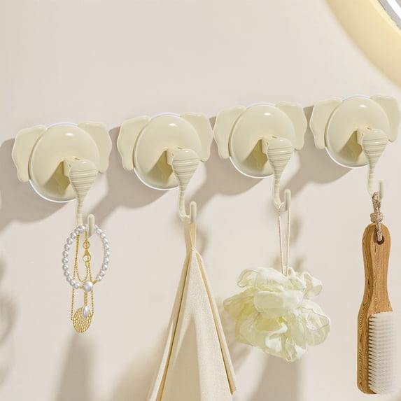 Suction Cup Hooks Heavy Duty Vacuum Suction Shower Hooks Glass Suction Cup Hooks Bathroom Robe Hooks Reusable, No Hole Punched, for Garland Decoration(4PCS,Yellow)