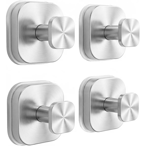 Suction Cup Hooks for Inside Shower,Heavy Duty Reusable No-Drill Hooks for Bathroom Wall,Glass,Windows,Tile - for Hanging Towels,Robes,Loofah-Wreath Hangers for Front Door,4packs (Silver)