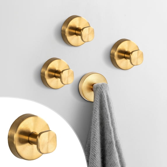 Suction Cup Hooks, No Drill Stainless Steel Shower Hooks, Heavy Duty 11lb Towel Hook for Glass Tile Mirror Bathroom Kitchen Window Wreath, Gold
