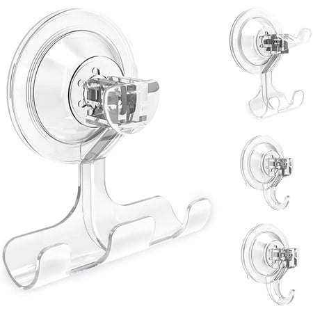 Suction Cup Hooks, Quntis Waterproof Christmas Decoration Hanger, 4Pcs Vacuum Suction Hooks - Razor Holder - Shower Hooks - Multi-Use for Bathroom Kitchen Office, Storage & Organization