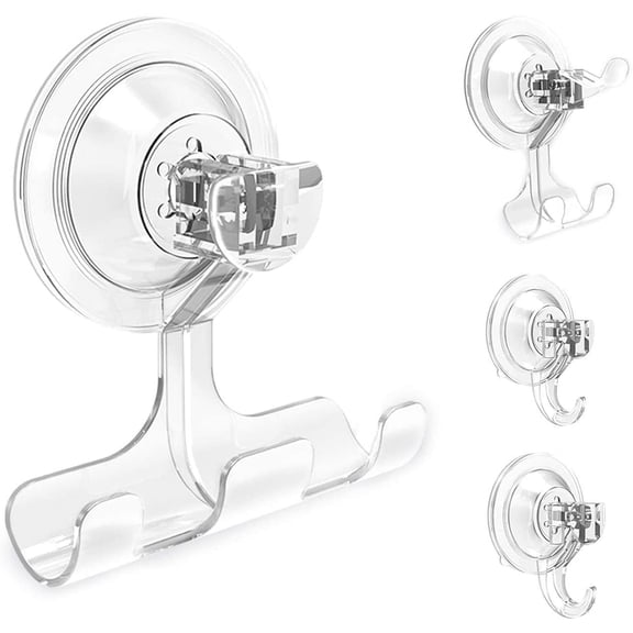 Suction Cup Hooks, Quntis Waterproof Christmas Decoration Hanger, 4Pcs Vacuum Suction Hooks - Razor Holder - Shower Hooks - Multi-Use for Bathroom Kitchen Office, Storage & Organization