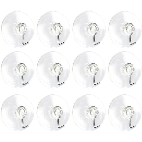 Suction Cup Hooks Set - 12 Pack of Clear Heavy Duty Silicone Plastic Hangers for Kitchen, Bathroom, Shower, Window, and Wall - Clear, 1.5 inch / 4 cm Diameter