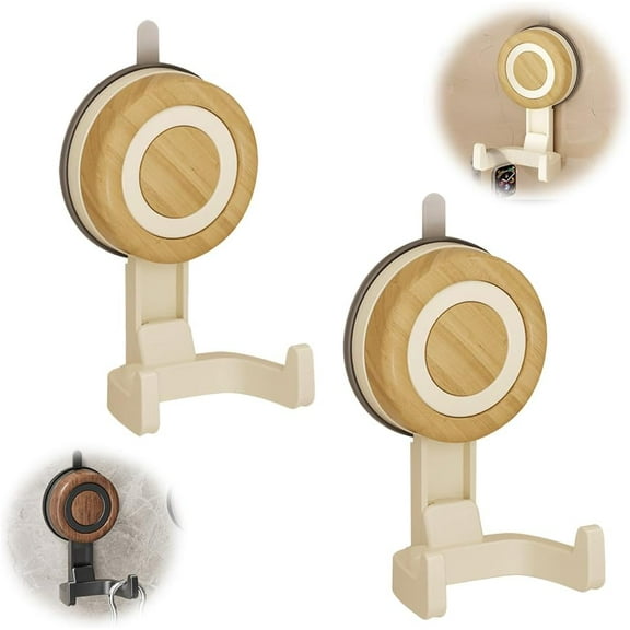 Suction Cup Hooks for Shower, 2025 Heavy Duty Double Towel Hooks for Bathroom, No Damage Shower Hook for Inside Showers Wall Hanging Towels Robes Coat (Beige, 2 Pcs)