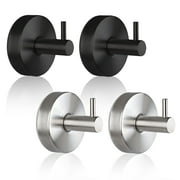 Suction Cup Hooks for Shower, 4 Packs Stainless Steel Wall Mount Towel Holder, Removable Shower Towel Suction Hooks for Bathroom Wall,Kitchen,Glass,Mirror,Tile to Hang Robes,Loofah - Black/Silver