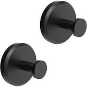 Suction Cup Hooks for Shower, Bathroom, Kitchen, Glass Door, Mirror, Tile   Loofah, Towel, Coat, Bath Robe Hook Holder for Hanging up to 15 lbs   Waterproof, Dark, Matte Black 2-Pack