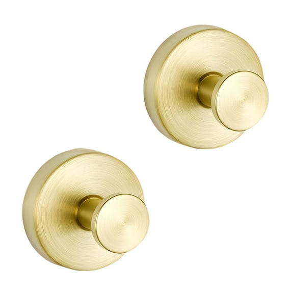 Suction Cup Hooks for Shower, Bathroom, Kitchen, Glass Door, Round Utility Coat Hook, Stainless Steel Bathroom Hand Towel Hook for Hanging up to 11 lbs – Matte Gold (2-Pack)