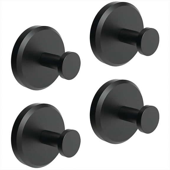 Suction Cup Hooks for Shower, Bathroom, Kitchen, Glass Doors, Mirrors, Tiles - Loofah, Towel, Coat, Bathrobe Hooks to Hang up to 15 lbs - Waterproof, Dark, Matt Black (4 Pack)
