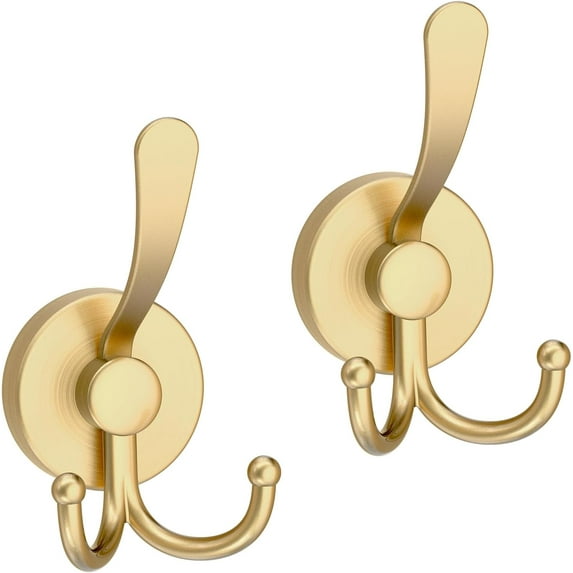 Suction Cup Hooks for Shower, Large Double Shower Hooks for Inside Shower, Heavy Duty Suction Hooks for Glass Window, Double Hook for Hanging Bath Towels - 2 Pack, Gold