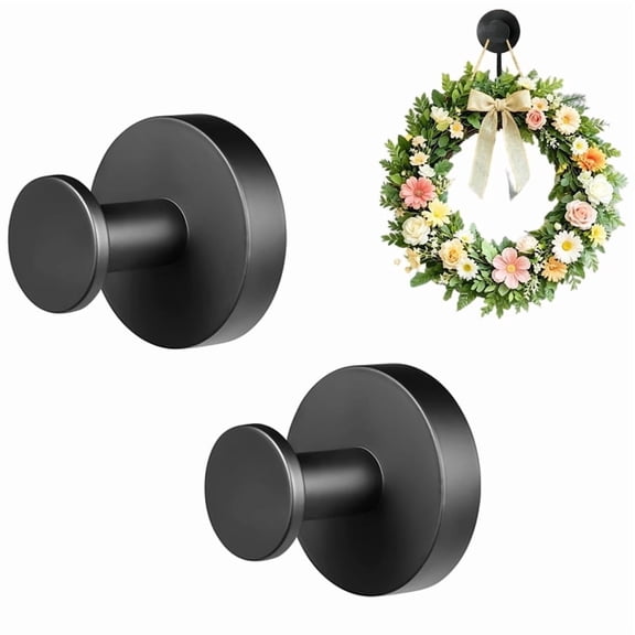 2 black suction cup hooks, no-drill and damage-free installation, suitable for bathroom, kitchen, glass and tile walls