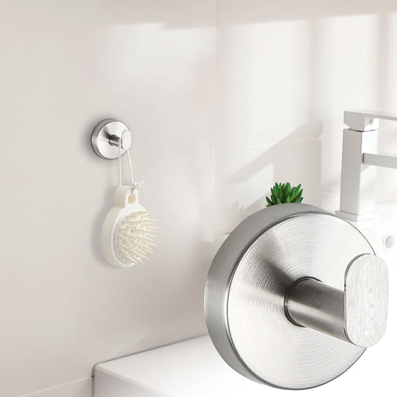 Suction Cup Hooks for Shower Stainless Steel, Suction Hooks for Shower Wall Hangs 15lbs, Bathroom, Kitchen, Glass Door, Mirror, Tile, Loofah, Towel, Coat, Bath Robe, Brushed Silver 1 Pack