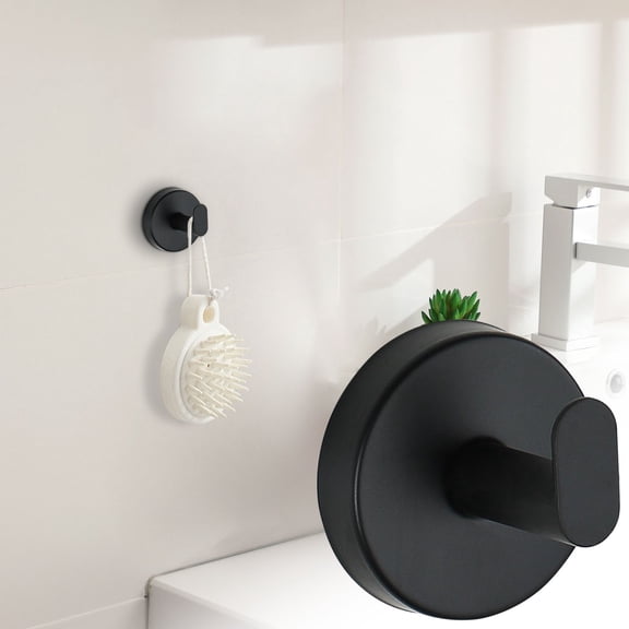 Suction Cup Hooks for Shower Stainless Steel, Suction Hooks for Shower Wall Hangs 15lbs, Bathroom, Kitchen, Glass Door, Mirror, Tile, Loofah, Towel, Coat, Bath Robe, Brushed Black 1 Pack