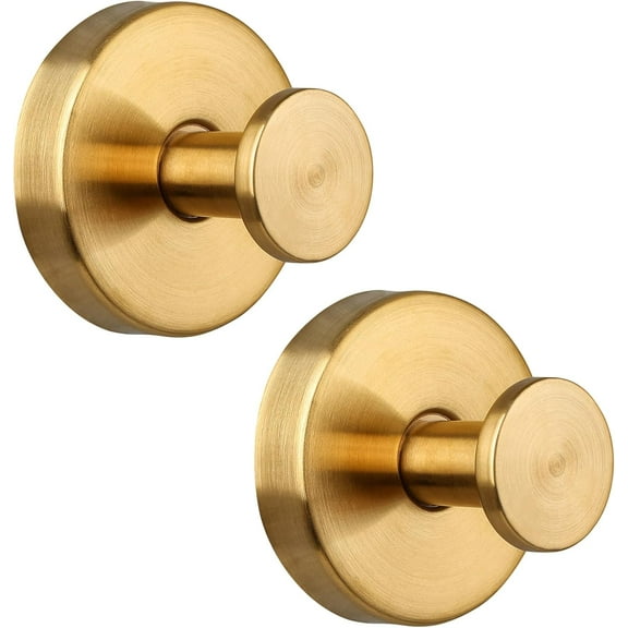 Suction Cup Hooks for Shower, Towel Hooks for Bathroom Kitchen Glass Mirror Tile, Stainless Steel Suction Hooks for Hanging Towel Coat Loofah Robe up to 15 lbs, 2 Pack (Gold)