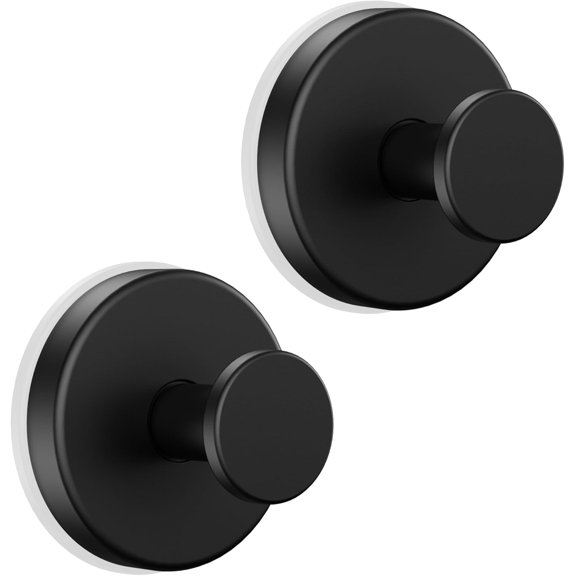 Suction Cup Hooks for Shower,Upgraded Strong Suction Hooks for Inside Shower,Removable Towel Hooks for Bathroom Glass Window Tile,Waterproof & Reusable, No Drilling,Black (2 Pack)