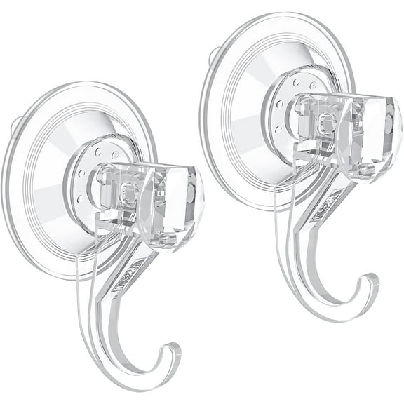 Suction Cup Hooks, Small Clear Heavy Duty Vacuum Suction Cup Hooks Removable Strong Window Glass Door Suction Hangers Kitchen Bathroom Shower Wall Hooks for Towel Loofah Utensils Wreath - 2 Pcs