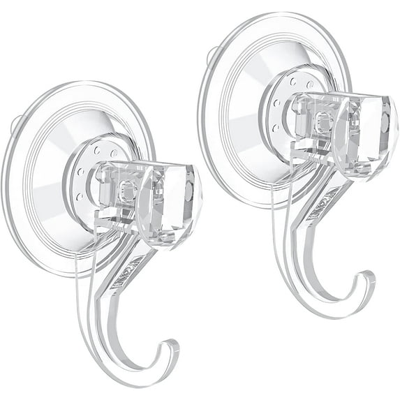 Suction Cup Hooks, Small Clear Heavy Duty Vacuum Suction Cup Hooks Removable Strong Window Glass Door Suction Hangers Kitchen Bathroom Shower Wall Hooks for Towel Loofah Utensils Wreath - 2 Pcs