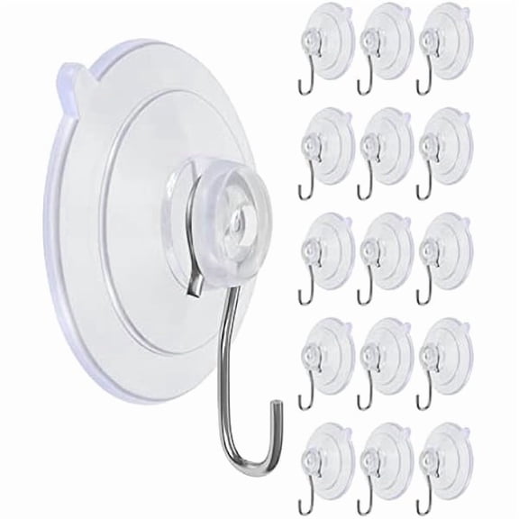 Suction Cup Hooks, Transparent PVC Removable Reusable, for Glass Windows, Mirrors, Doors, Tiles, 15 Pack - Heavy Duty Wall Hangers Without Nails Self-Adhesive Traceless Removable and Wa