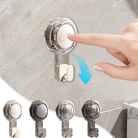 Suction Cup Hooks | Vacuum Adhere Hooks | Strong Plastic, Non-Marking Design, No Drilling, Heavy Load-Bearing, for Bath, Kitchen | Beige, White, Gray