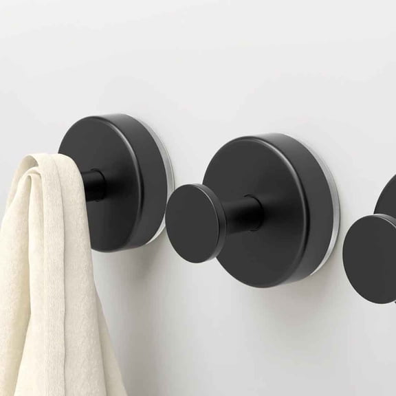 Suction Cup Hooks, Wall Mount Towel Holder, Removable Hooks for Bathroom, Kitchen, Glass, Mirror, Tile to Hang Robes, Loofah - Black