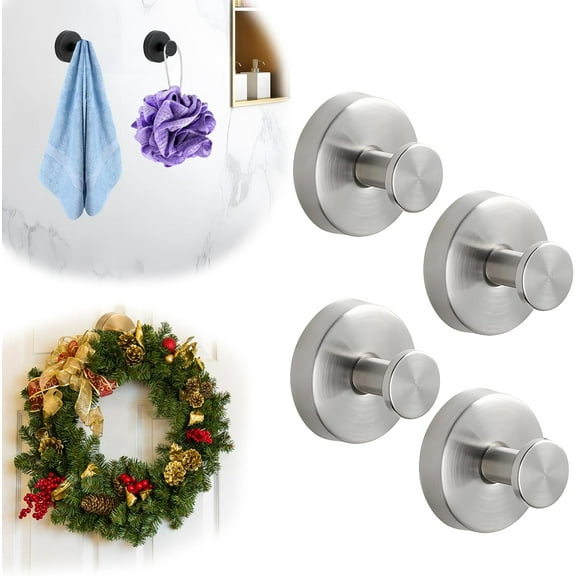 Suction Cup Hooks for Wreaths on Glass, 2025 New No Drill Suction Cup Hooks for Shower, Wreath Hanger for Front Door, Metal Towel Hooks for Window Bathroom Mirrors (2, Gold)